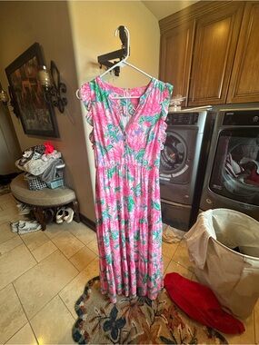 Lilly Pulitzer Pink Floral Cap-Sleeve Maxi Dress